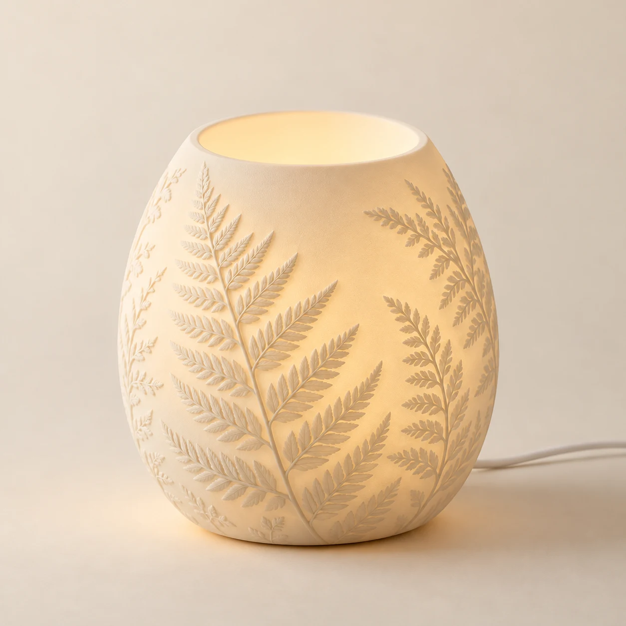 Fern Shell Lamp, Ivory, shallow fern relief