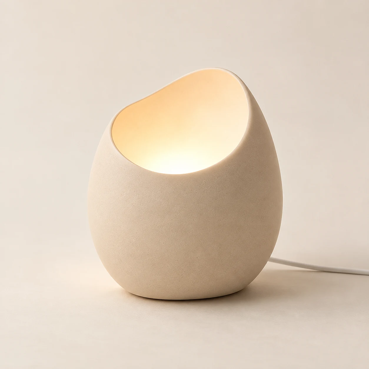 Oat Shell Lamp, Oatmeal, rounded curved opening