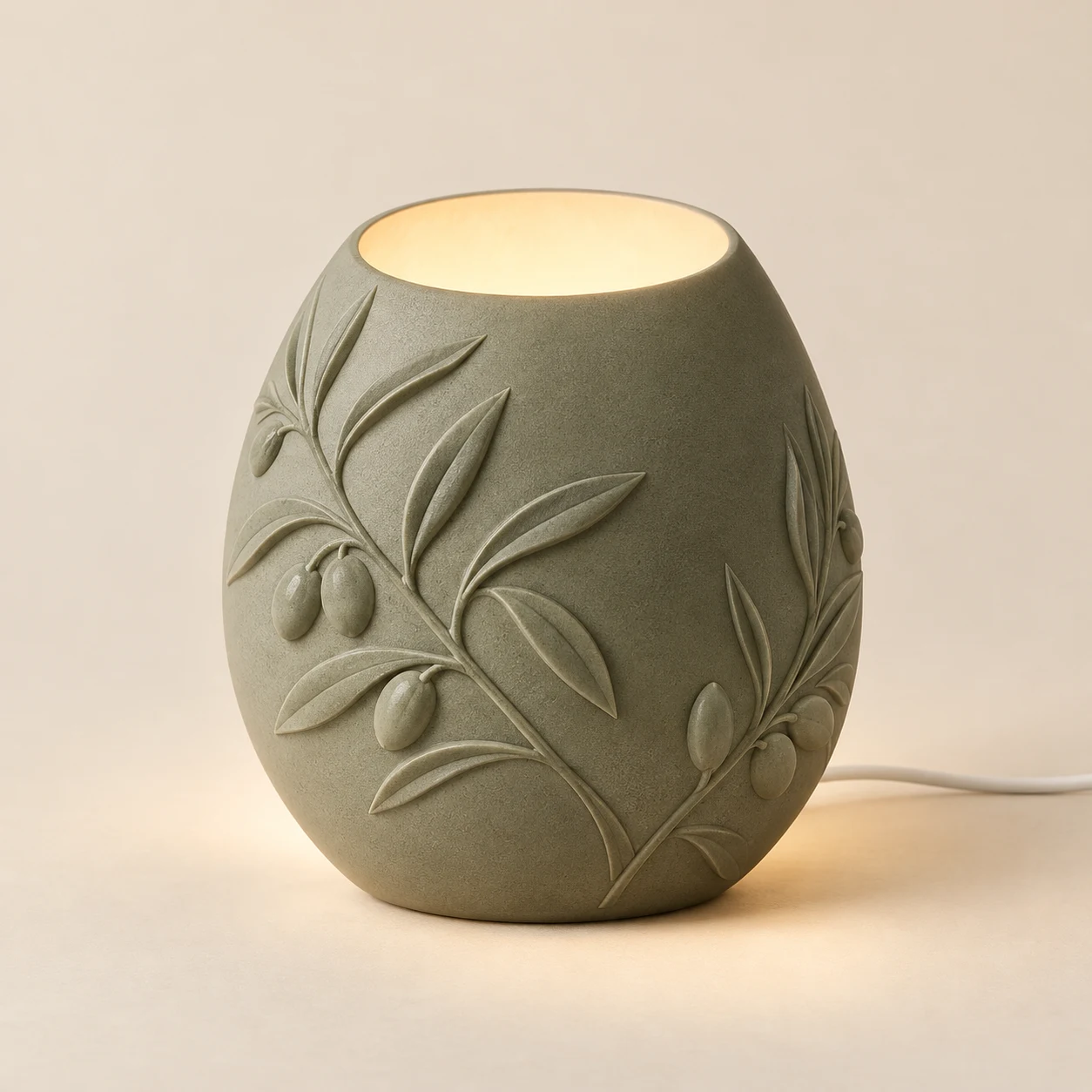 Olive Shell Lamp, Sage green, olive branch relief
